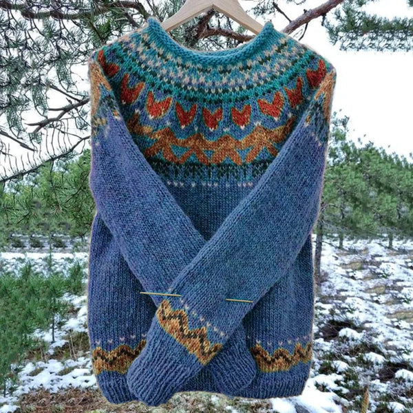 Wool Blend Vest with Houndstooth Yoke and Traditional Nordic Colorwork