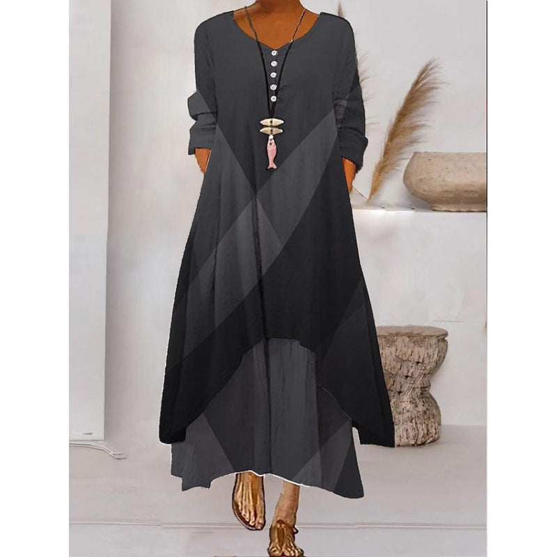 KS | Long-sleeved maxi dress - button neckline