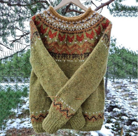 Wool Blend Vest with Houndstooth Yoke and Traditional Nordic Colorwork