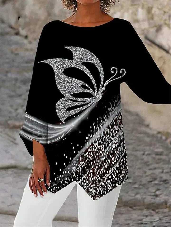 Stylish geometric printed long-sleeved blouse