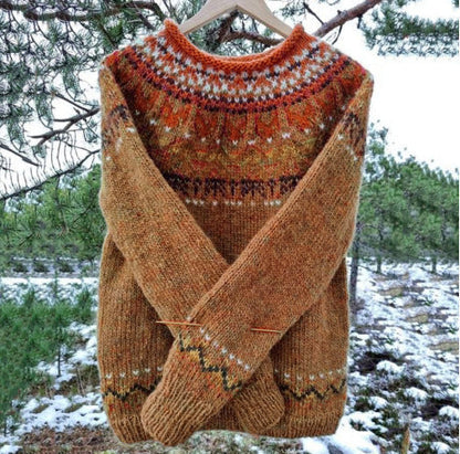 Wool Blend Vest with Houndstooth Yoke and Traditional Nordic Colorwork