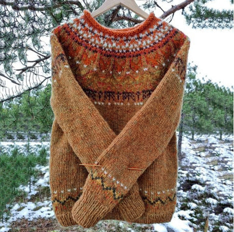 Wool Blend Vest with Houndstooth Yoke and Traditional Nordic Colorwork
