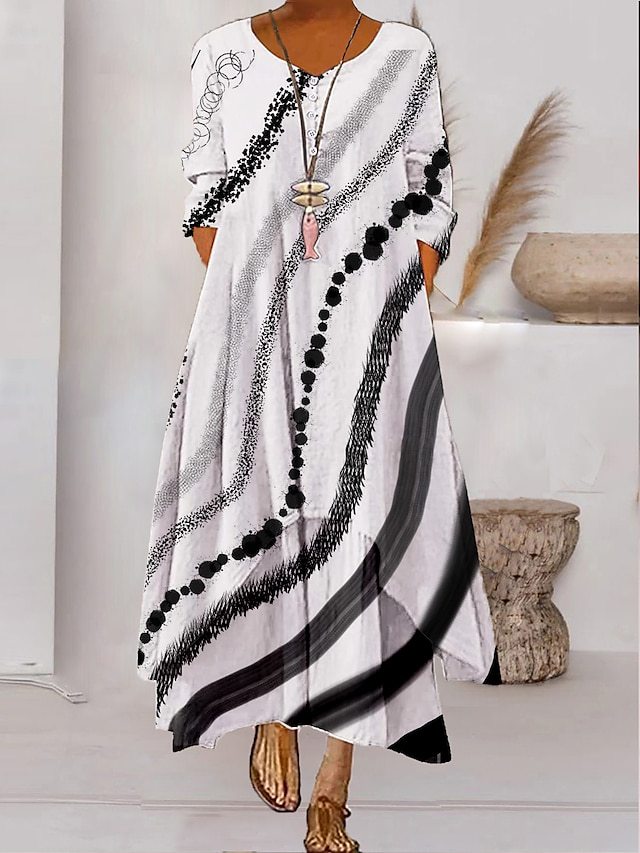 Long-sleeved maxi dress - button neckline
