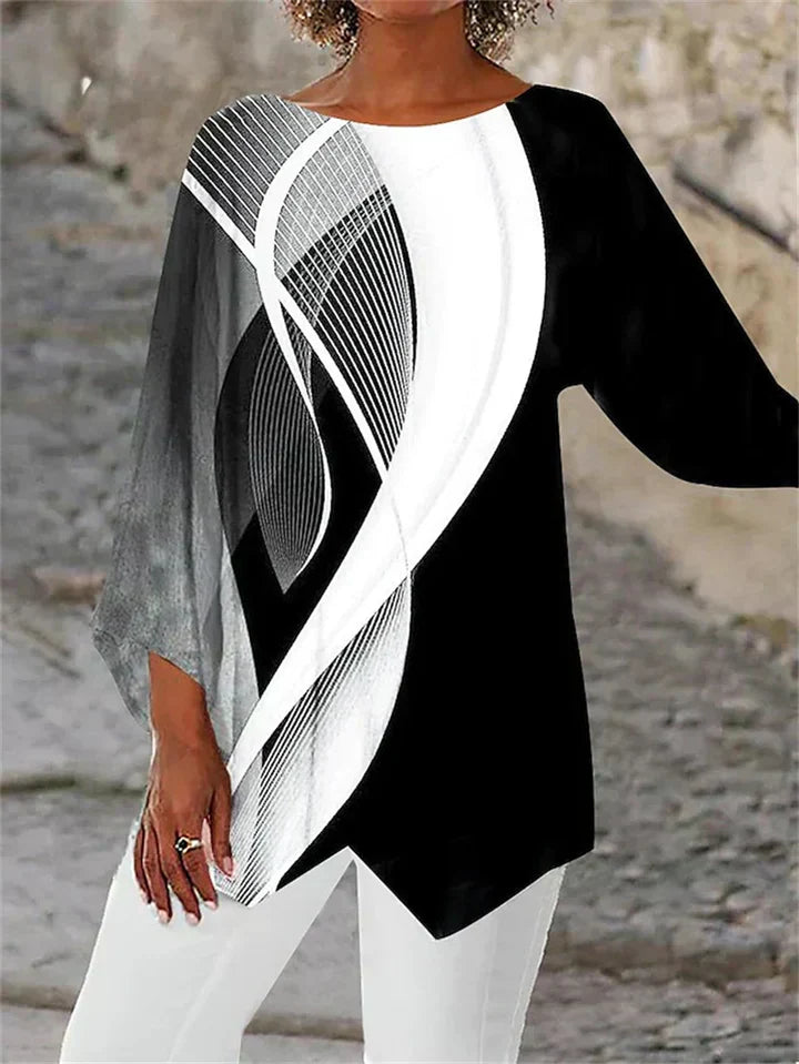 Stylish geometric printed long-sleeved blouse