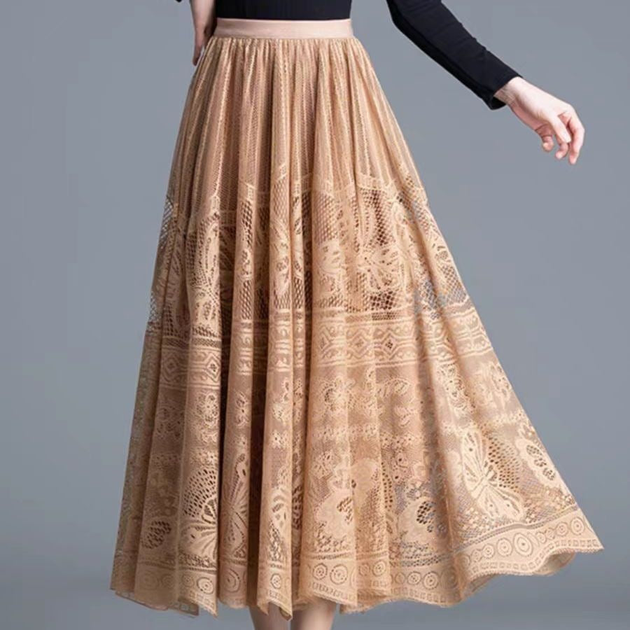 Khaki Embroidered Tulle Skirt Summer