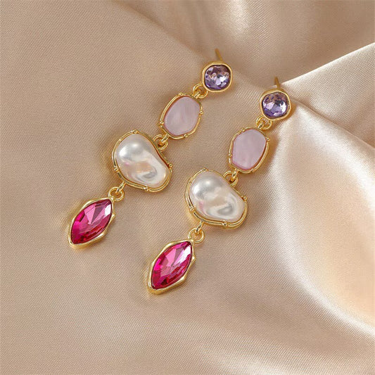Vintage Dangling Colorful Stones Fine Earrings