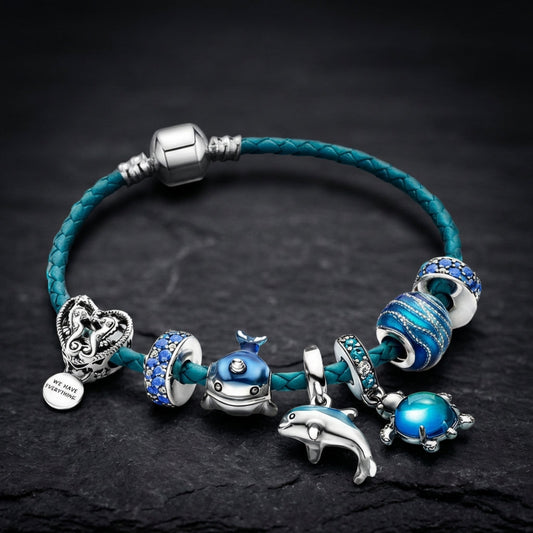 Oceano Bracelet + Charms Included In Leather And Silver