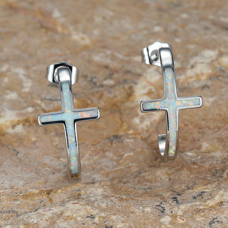 Opal Cross Earrings