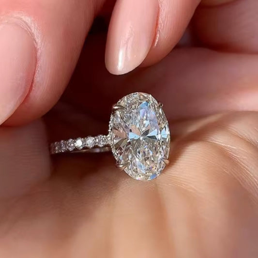 Oval Glass Silvered Ring