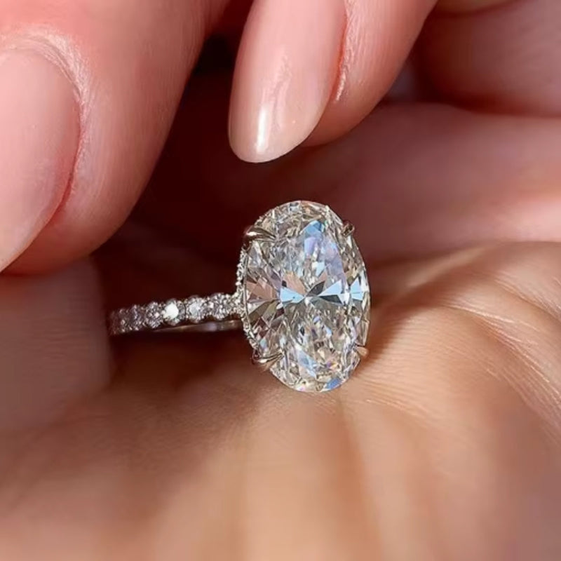 Oval Glass Silvered Ring