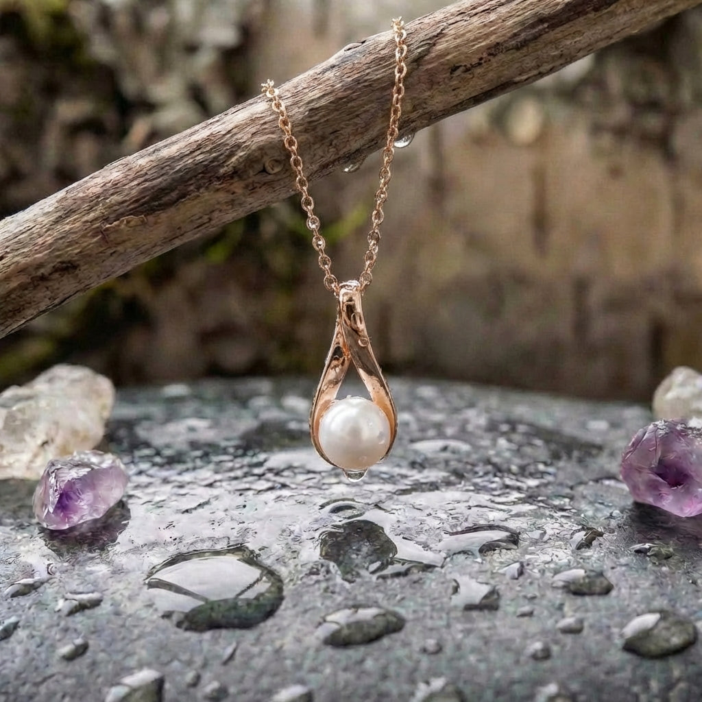 Pearl Drop Rose Gold Necklace