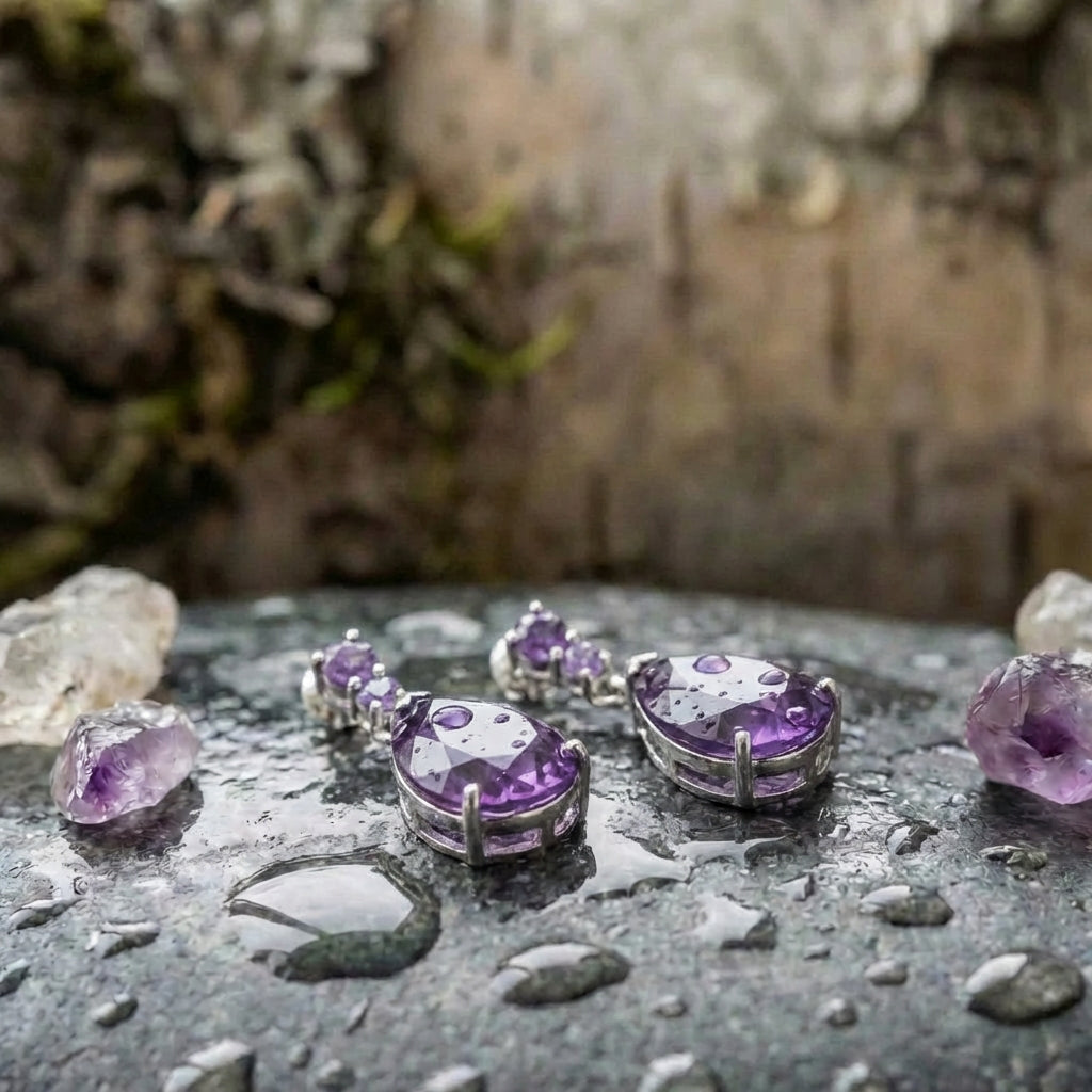 Purple Stone Waterdrop Earrings