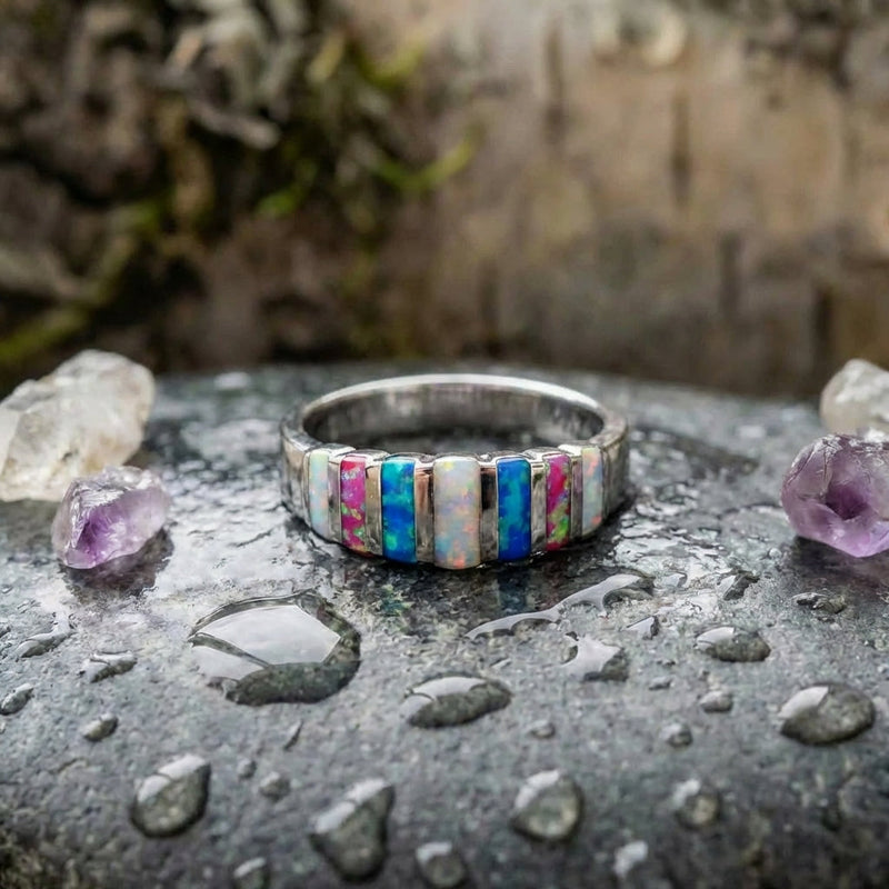 Rainbow Opal Silver Ring