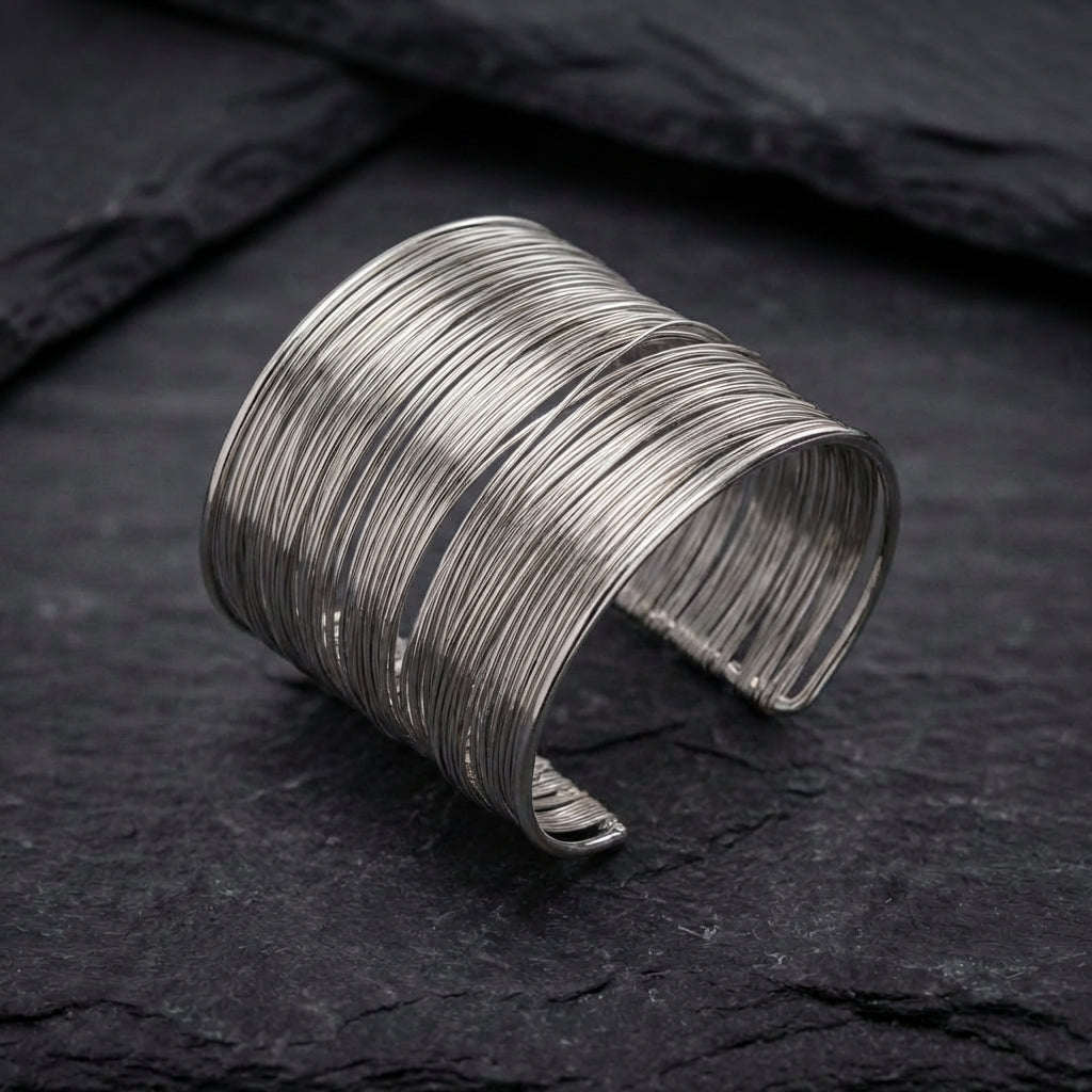 Retro Open Cuff String Silver Bracelet