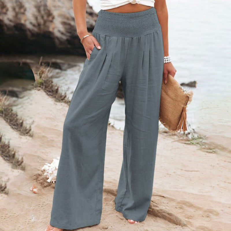 Wide-leg, high-waisted trousers