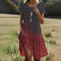Summer Bohemian Dresses for Women V-Neck Short Sleeve Flower Printed Beach Vacation Dress Women Maxi Dresses Boho