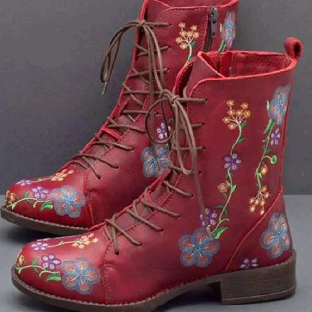 Casual floral lace-up boots