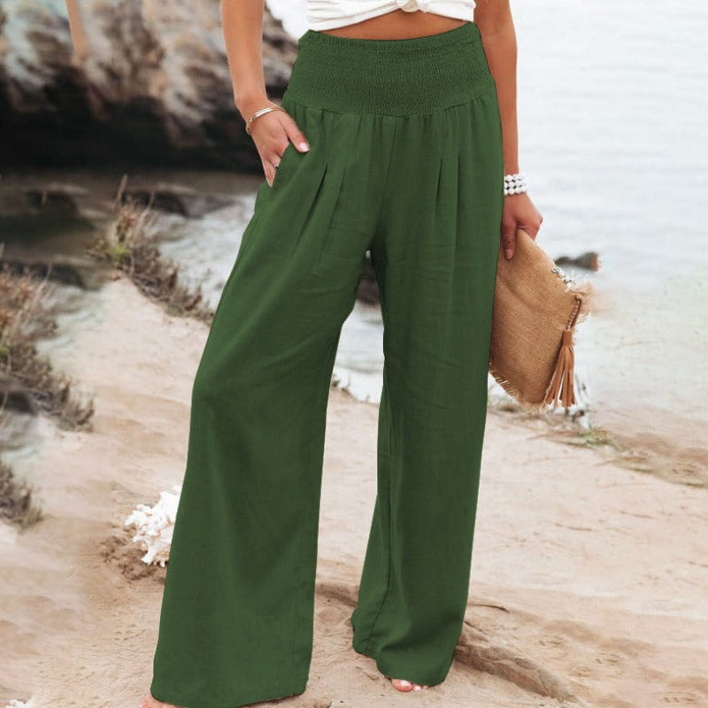 Wide-leg, high-waisted trousers