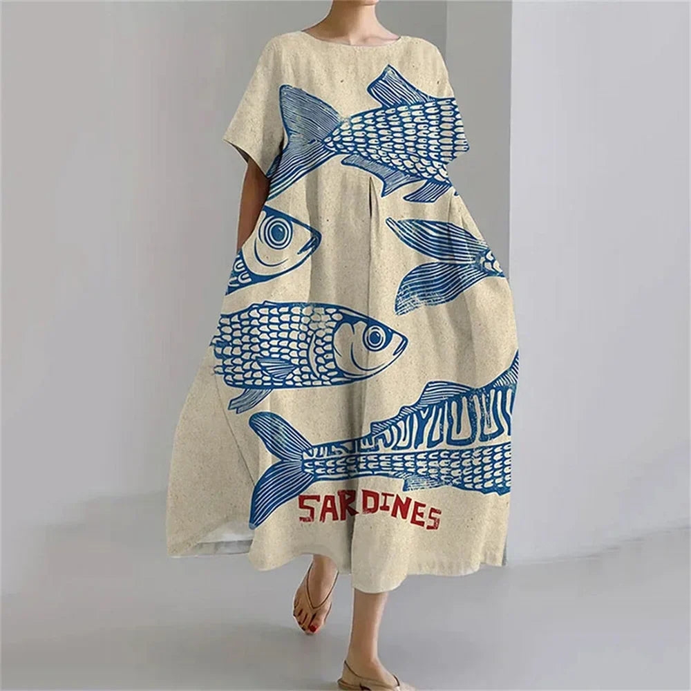 Plus-size loose fit summer dress with pocket & O-neck Elegant summer maxi dress