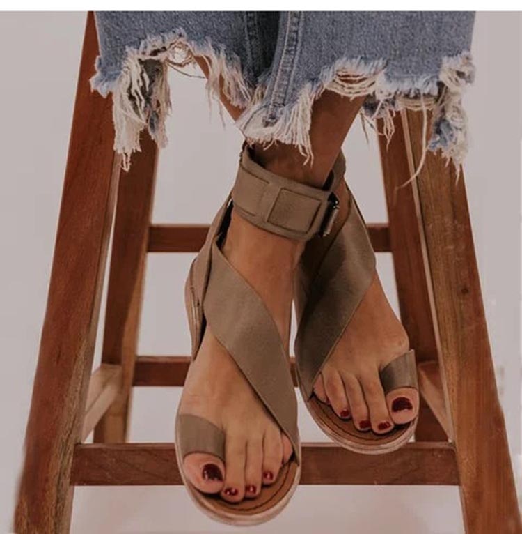 Cross strap ankle wrap toe ring sandals