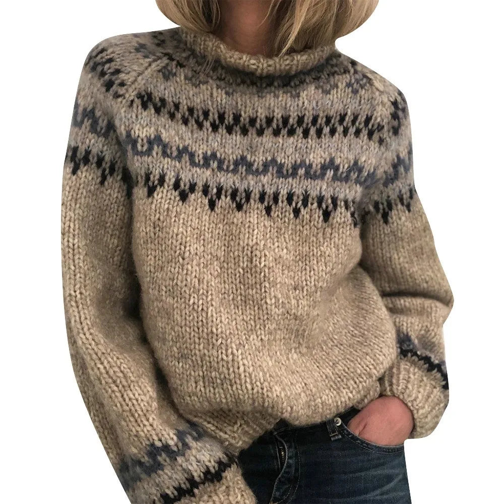 Cotton Sweater with Mixed Neutral Fair Isle Pattern