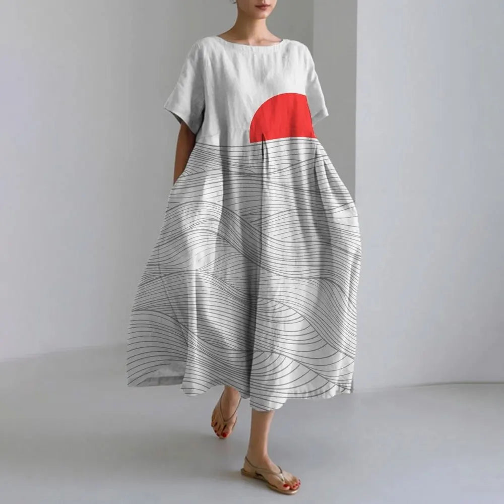 Plus-size loose fit summer dress with pocket & O-neck Elegant summer maxi dress