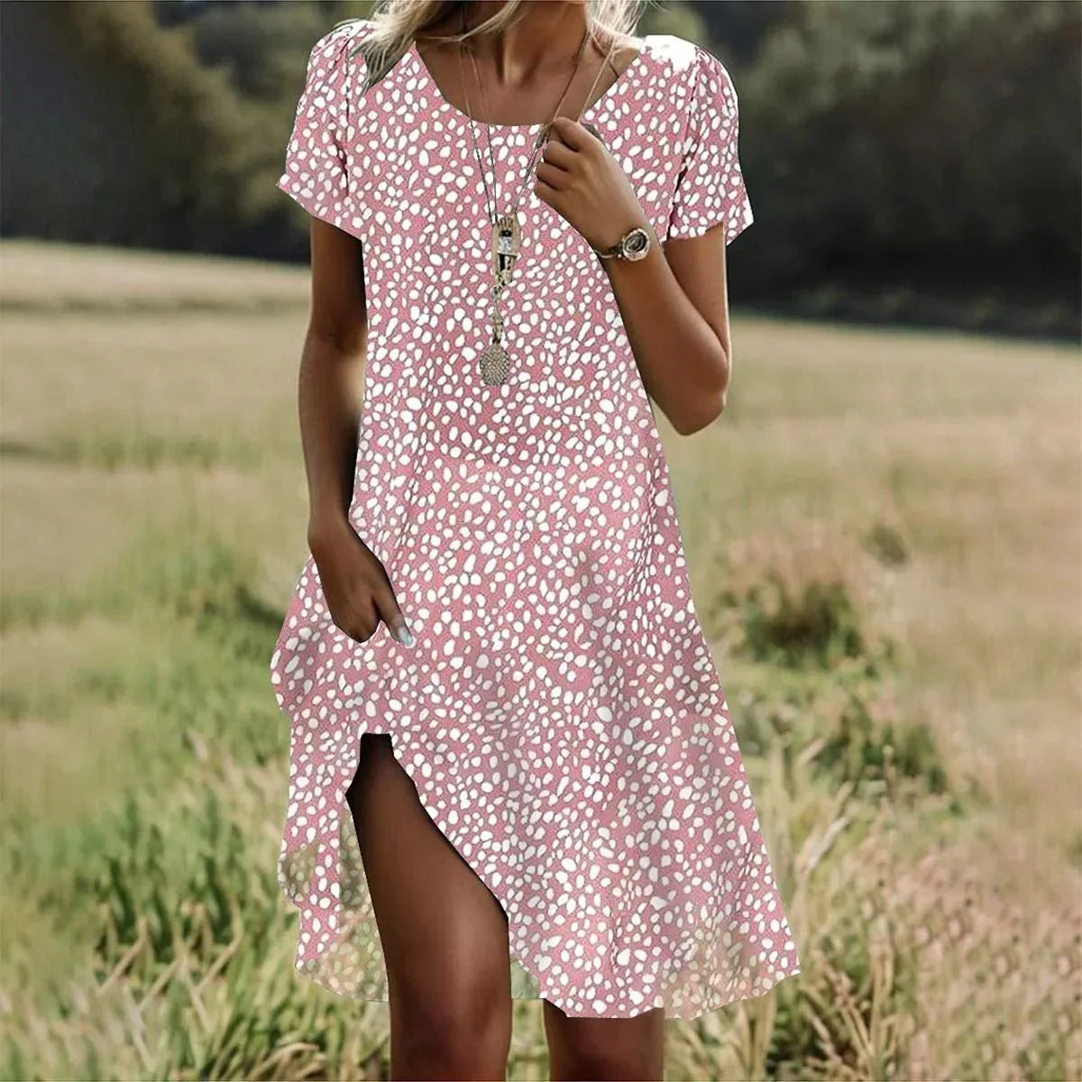 Summer Bohemian Dresses for Women V-Neck Short Sleeve Flower Printed Beach Vacation Dress Women Maxi Dresses Boho