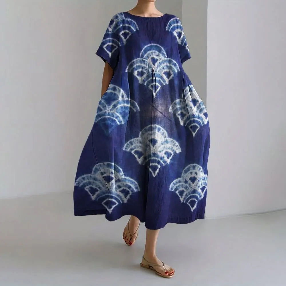Plus-size loose fit summer dress with pocket & O-neck Elegant summer maxi dress