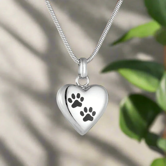 Pet Memorial Urn Necklace ��� Heart-Shaped Pendant With Paw Engraving