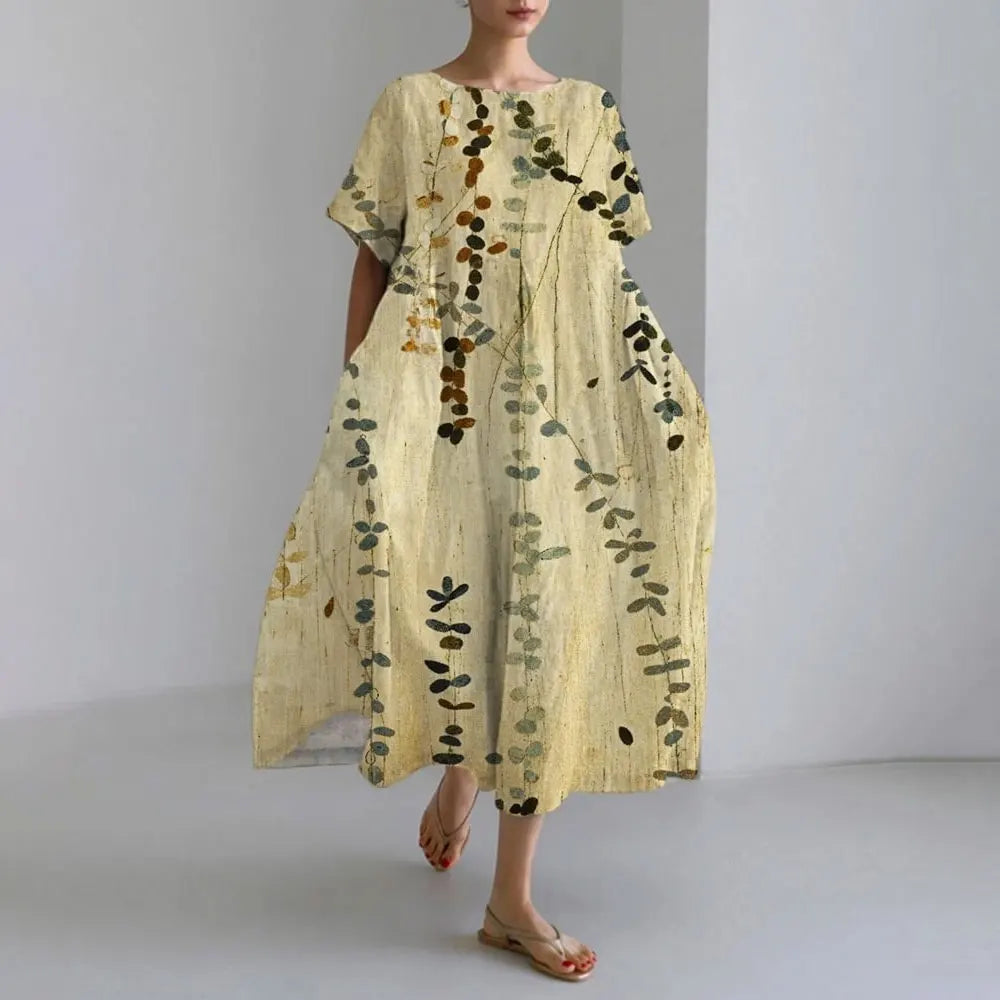 Plus-size loose fit summer dress with pocket & O-neck Elegant summer maxi dress