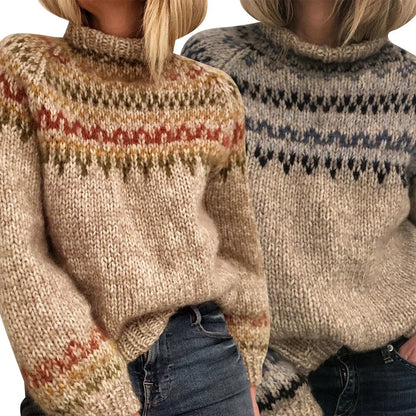 Cotton Sweater with Mixed Neutral Fair Isle Pattern