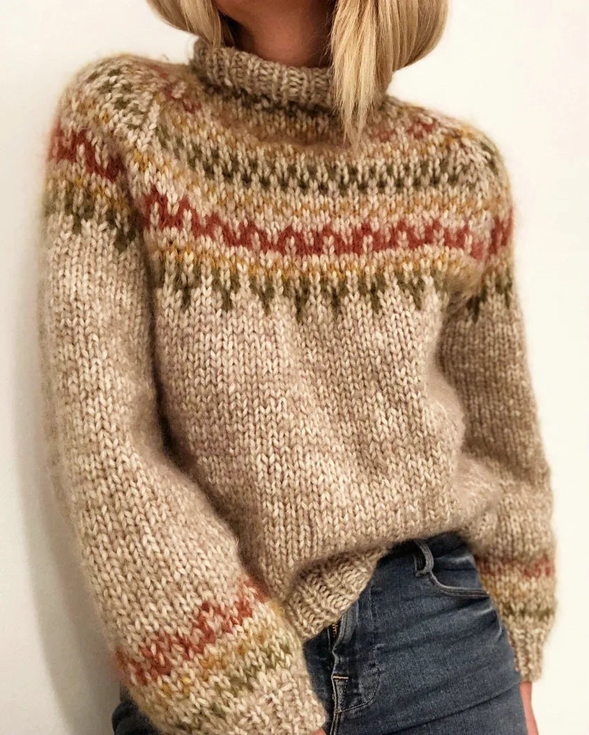 Cotton Sweater with Mixed Neutral Fair Isle Pattern