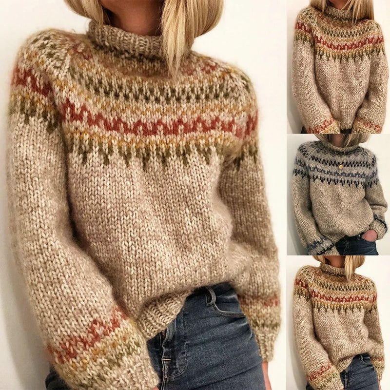 Cotton Sweater with Mixed Neutral Fair Isle Pattern
