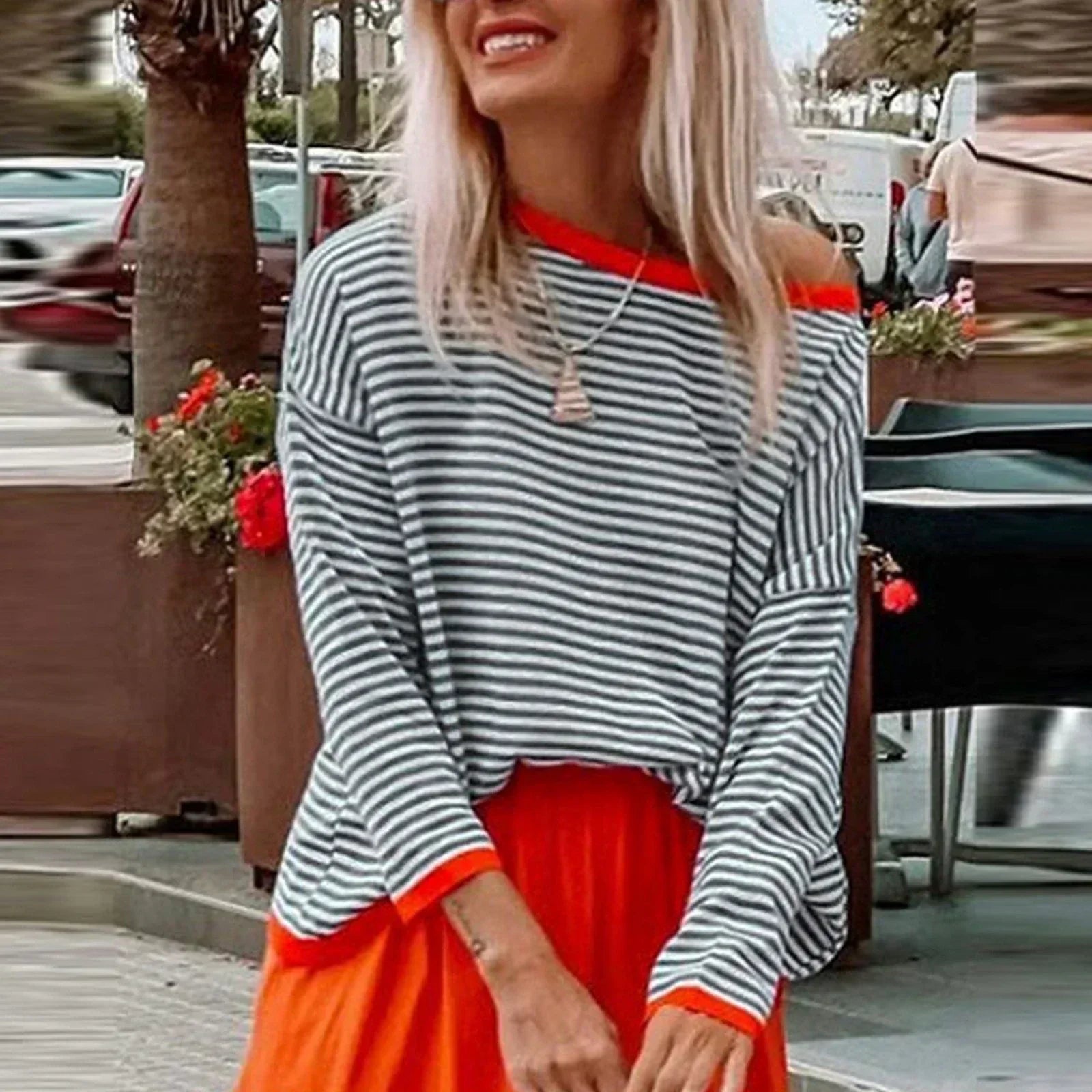 Long sleeve striped cotton shirt