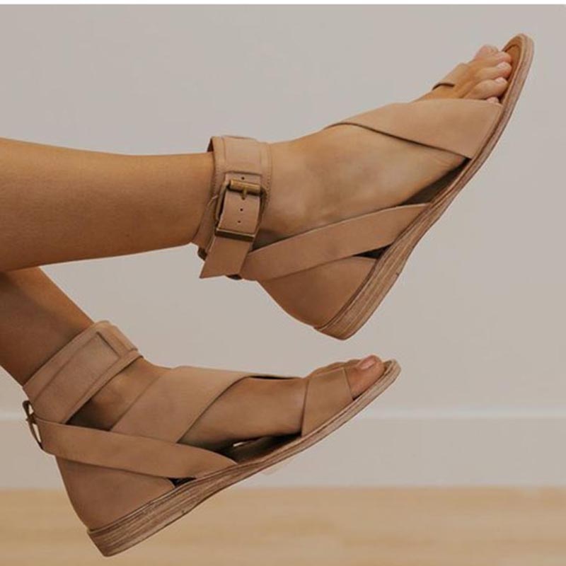 Cross strap ankle wrap toe ring sandals
