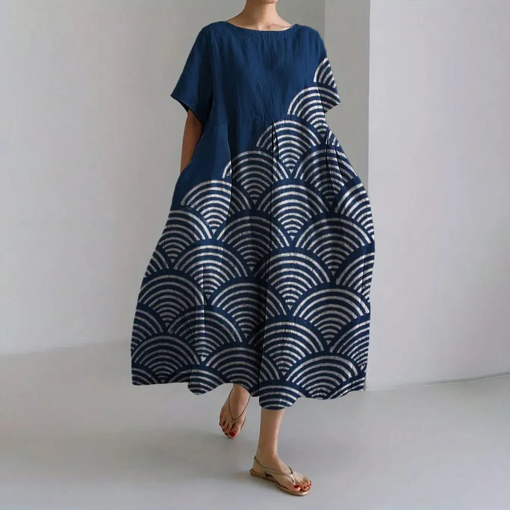 Plus-size loose fit summer dress with pocket & O-neck Elegant summer maxi dress