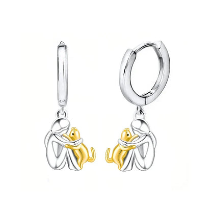Silver And Gold Two-Tone Cat Hug Earrings