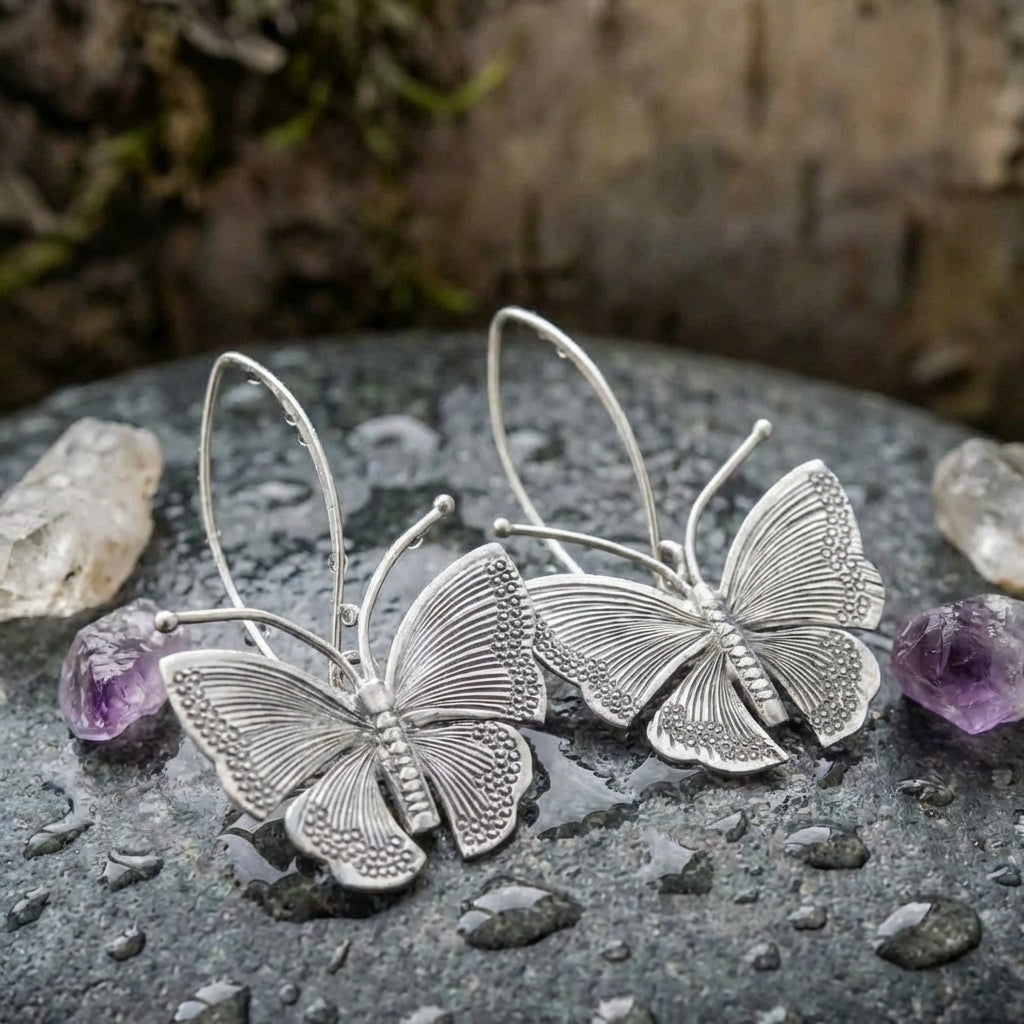Silver Butterfly Dangle Earrings