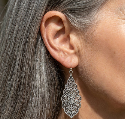 Silver Color Metal Grave Flower Earrings