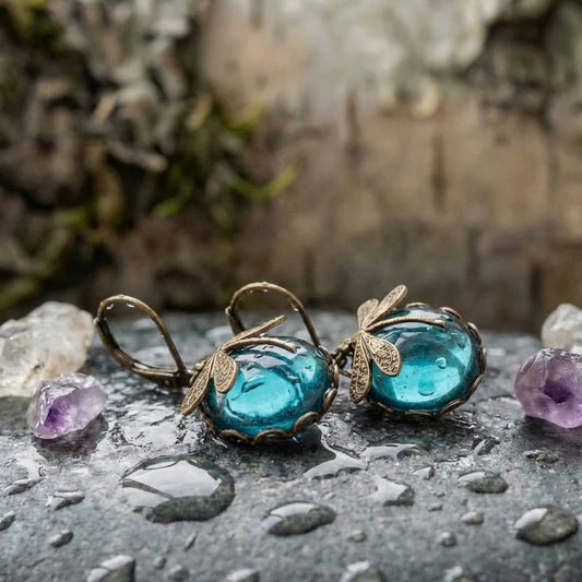 A Spherical Dragonfly Earrings In Antique Gold