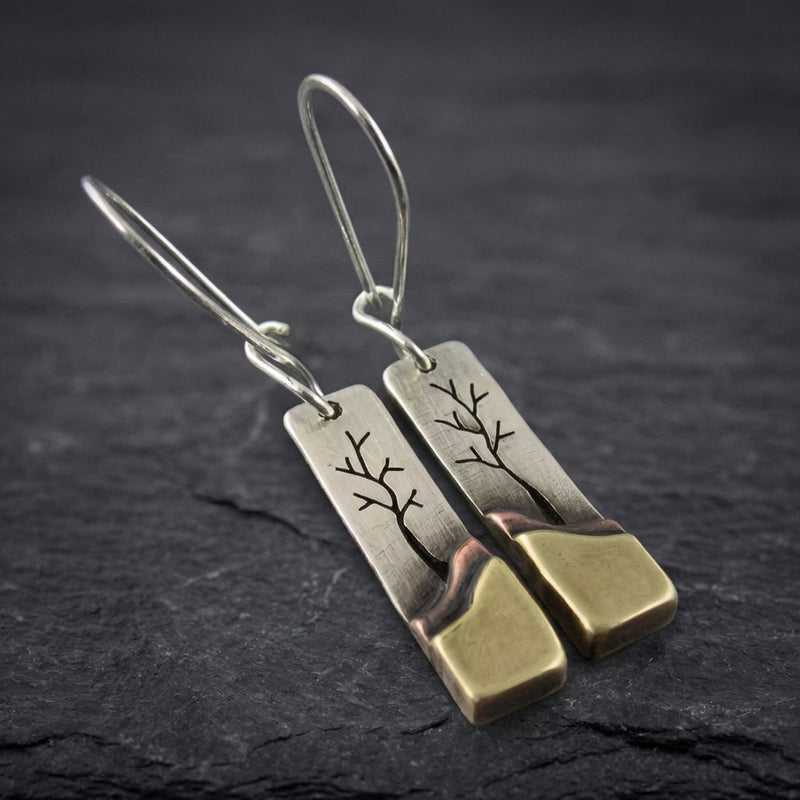 Square Leaf Dangle Silver Earrings