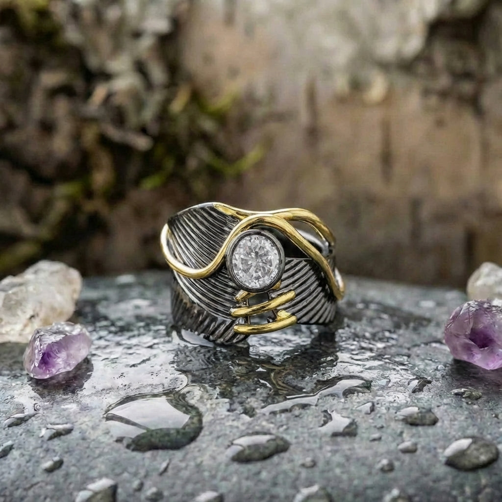 Statement Cz Feather Ring