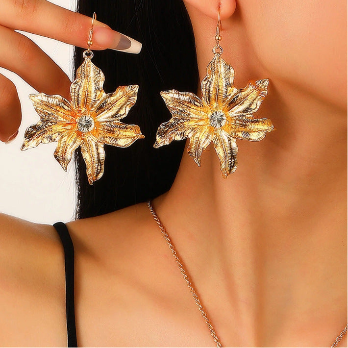 Statement Gold Flower Earrings