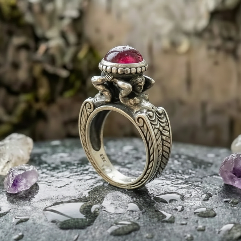 Vintage Inlaid Red Stone Ring