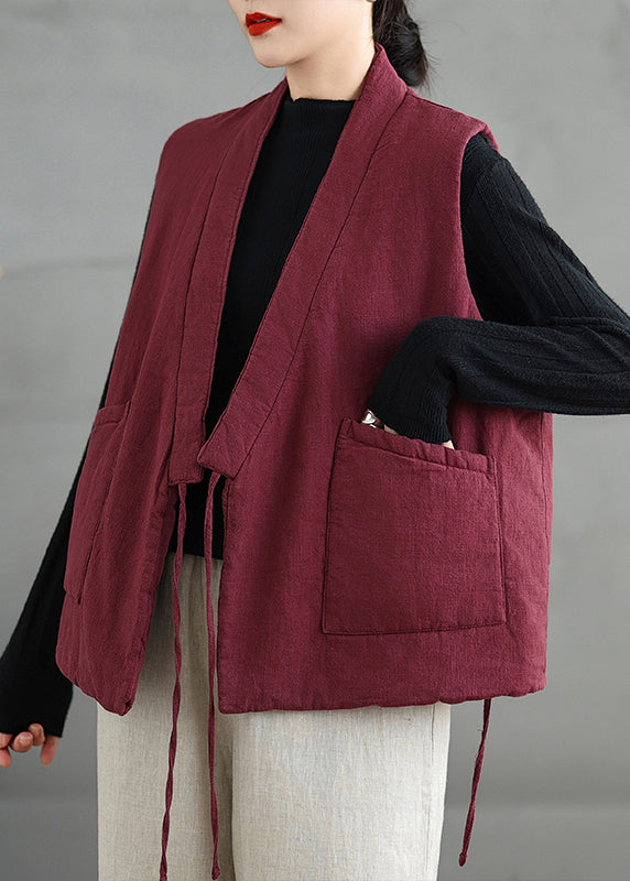 Mulberry V Neck Pockets Fine Cotton Filled Vest Sleeveless