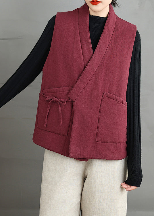 Mulberry V Neck Pockets Fine Cotton Filled Vest Sleeveless