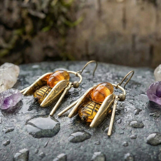 Vintage Amber Bee Earrings