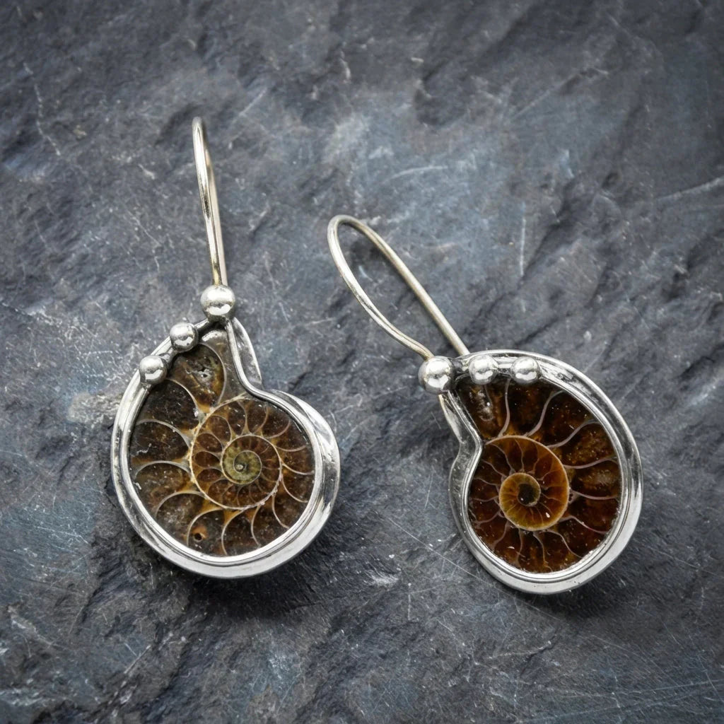 Vintage Ammonite Fossil Earrings