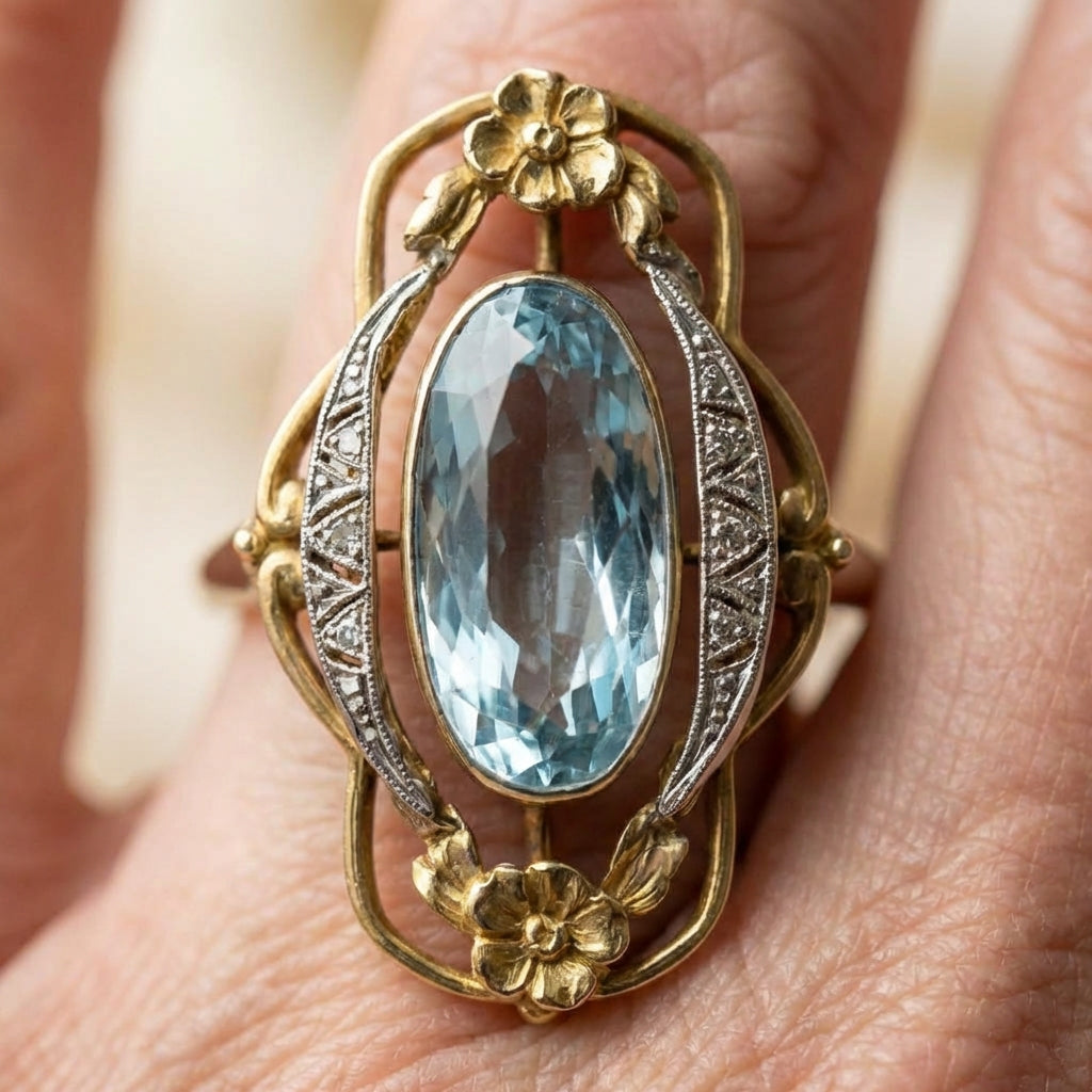 Aquamarine Flower Ring