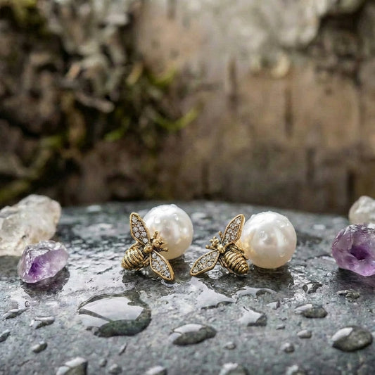 Vintage Bee Pearl Earrings